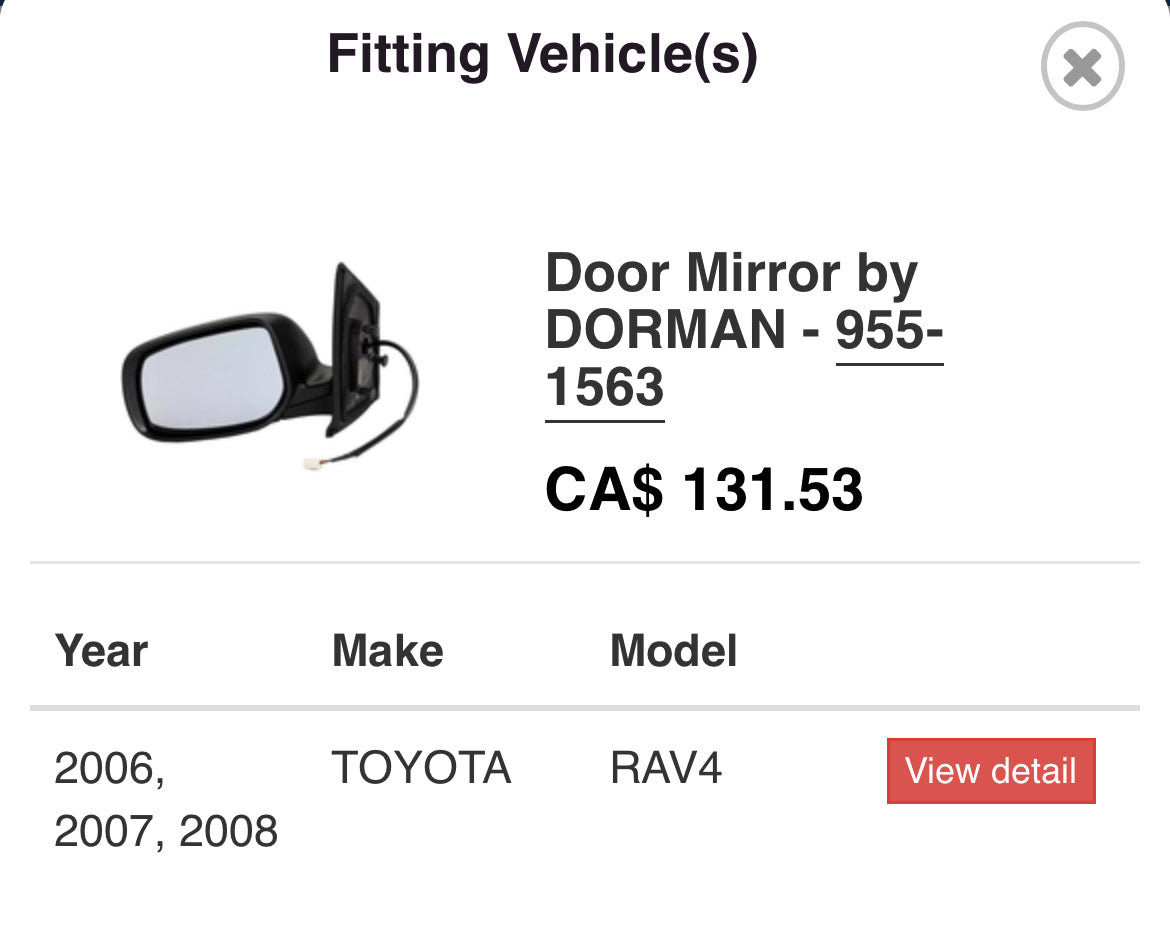 Miroir cote conducteur Toyota RAV4 2006-2008 Driver Side Power Replacement Mirror