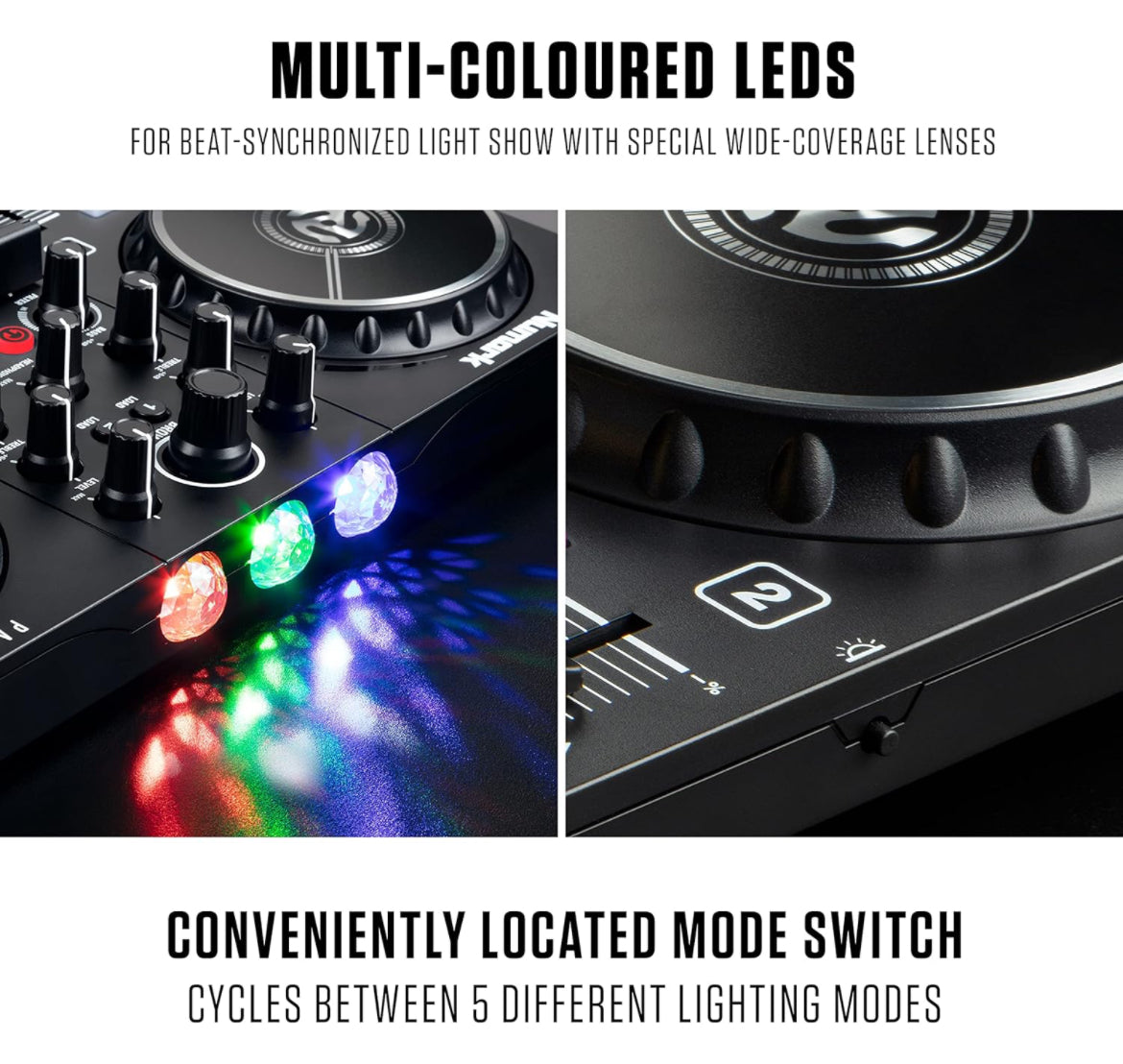 Numark Party Mix II - DJ Controller with Party Lights, DJ Set with 2 Decks, DJ Mixer, Audio Interface and USB Connectivity + Serato DJ Lite