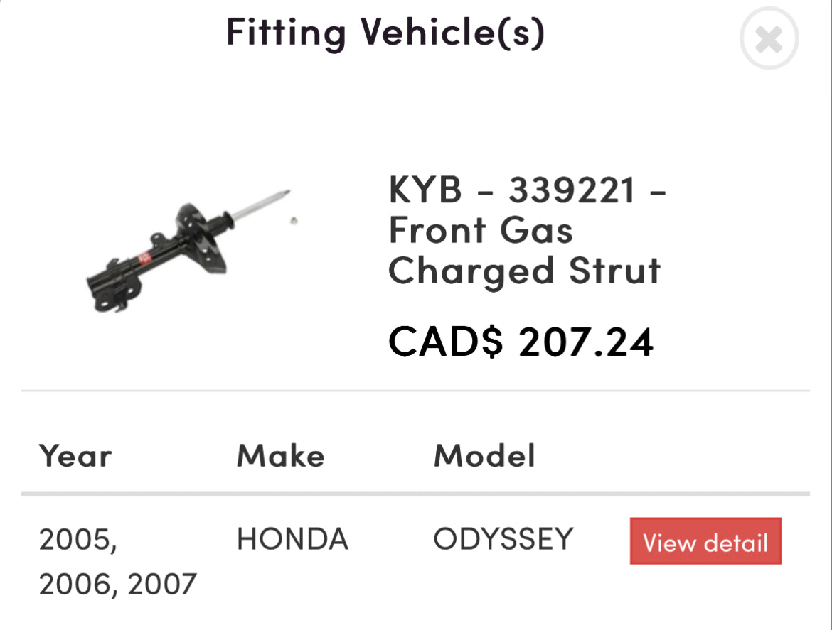 KYB 339221 Front Strut Assembly Honda Odyssey 2005-2006-2007