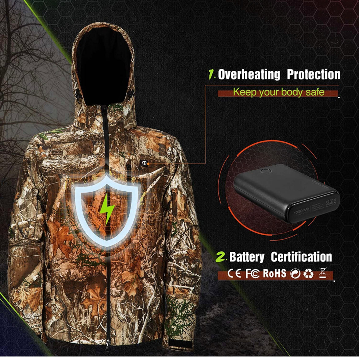 Manteau chauffant homme Tidewe Camo