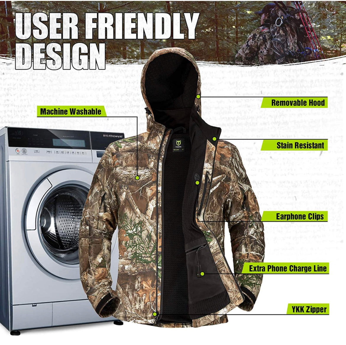 Manteau chauffant homme Tidewe Camo