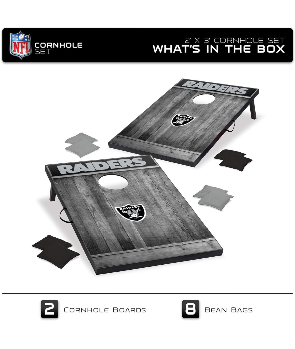 Jeu de poches Raiders Las Vegas Wild Sports 2'x3' MDF Wood NFL Cornhole Set - Grey Wood Design