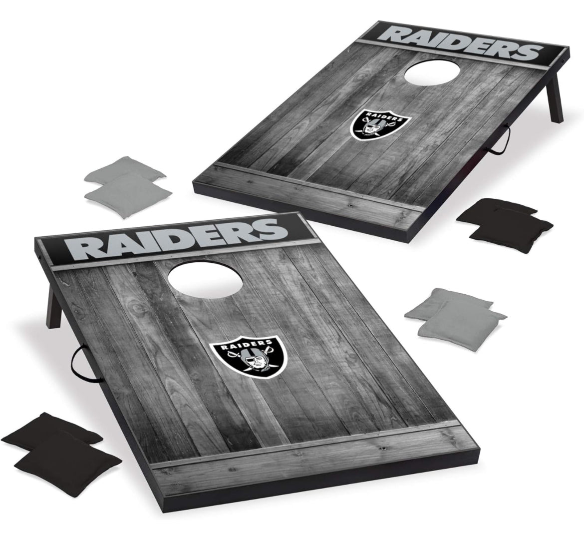 Jeu de poches Raiders Las Vegas Wild Sports 2'x3' MDF Wood NFL Cornhole Set - Grey Wood Design