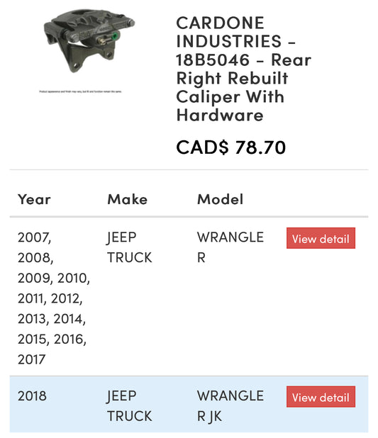 Caliper arrière droit Wrangler 07-17