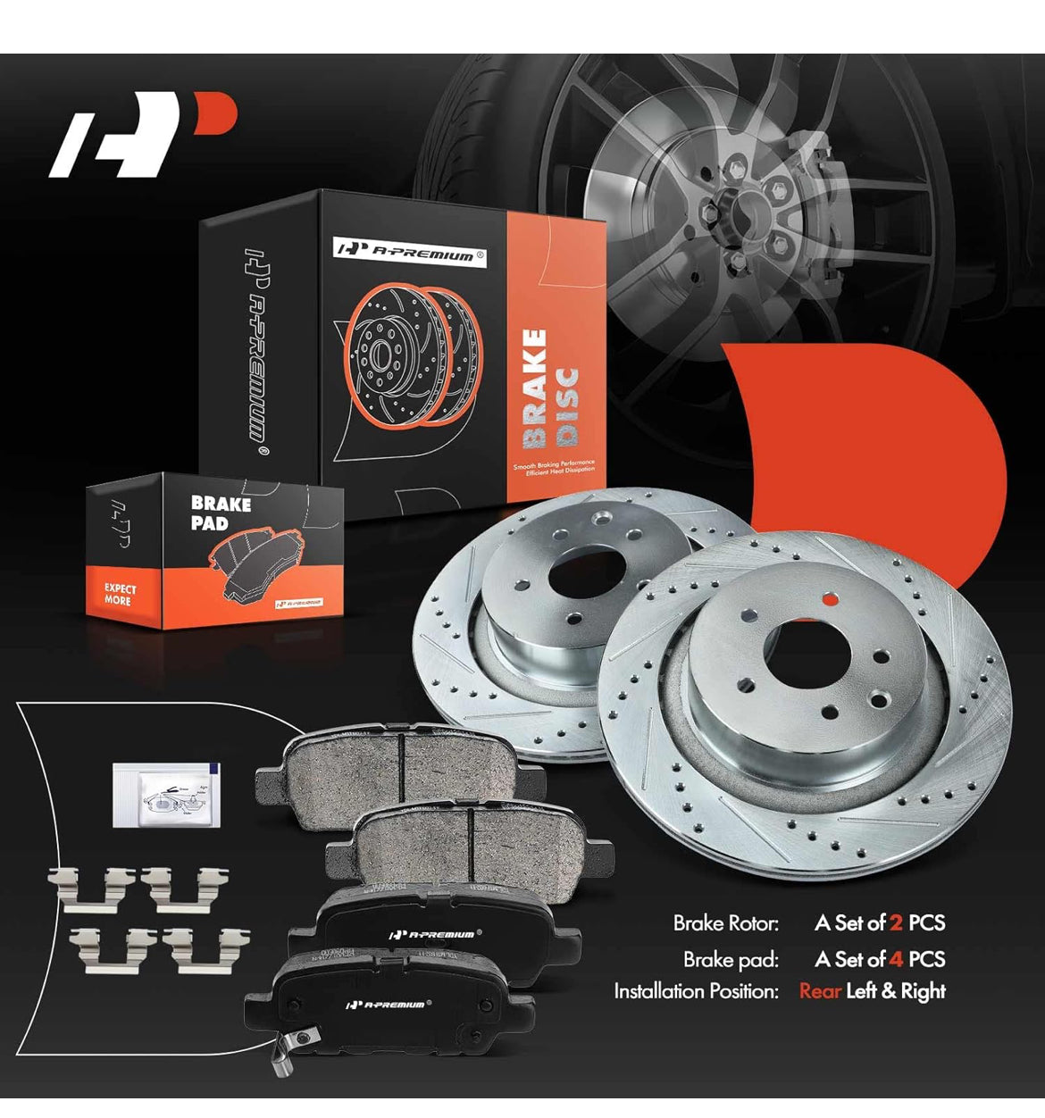 A-Premium 12.99 inch (330mm) Rear Drilled and Slotted Disc Brake Rotors + Ceramic Pads Kit Compatible with Select Infiniti Models - G37 2008-2013, G35 2007-2008, Q60 2014-2015, 6-PC Set