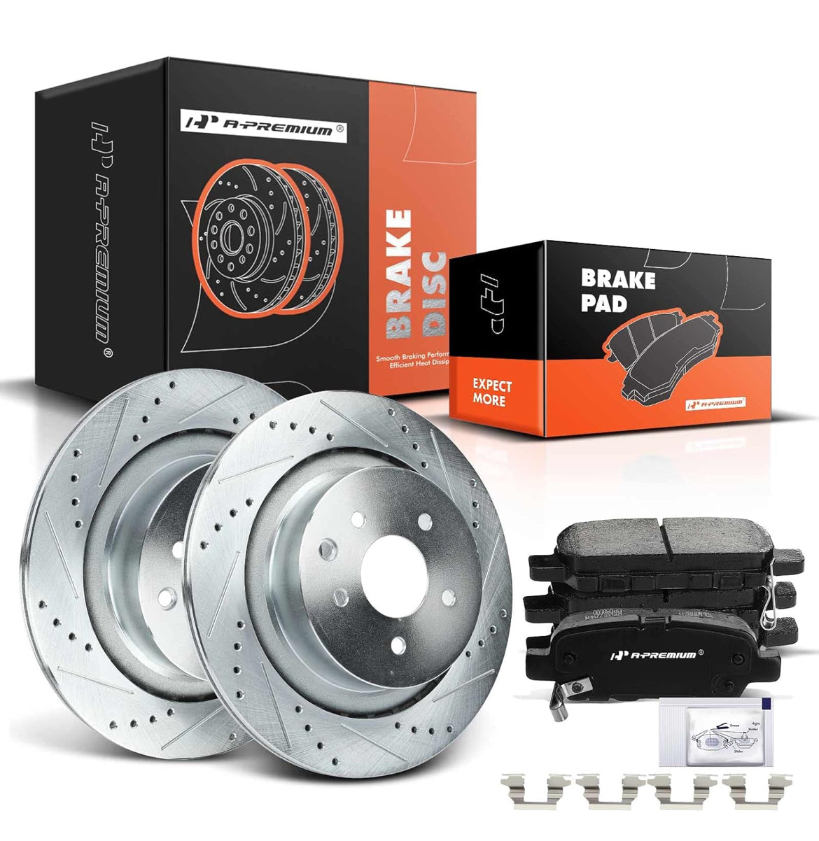 A-Premium 12.99 inch (330mm) Rear Drilled and Slotted Disc Brake Rotors + Ceramic Pads Kit Compatible with Select Infiniti Models - G37 2008-2013, G35 2007-2008, Q60 2014-2015, 6-PC Set