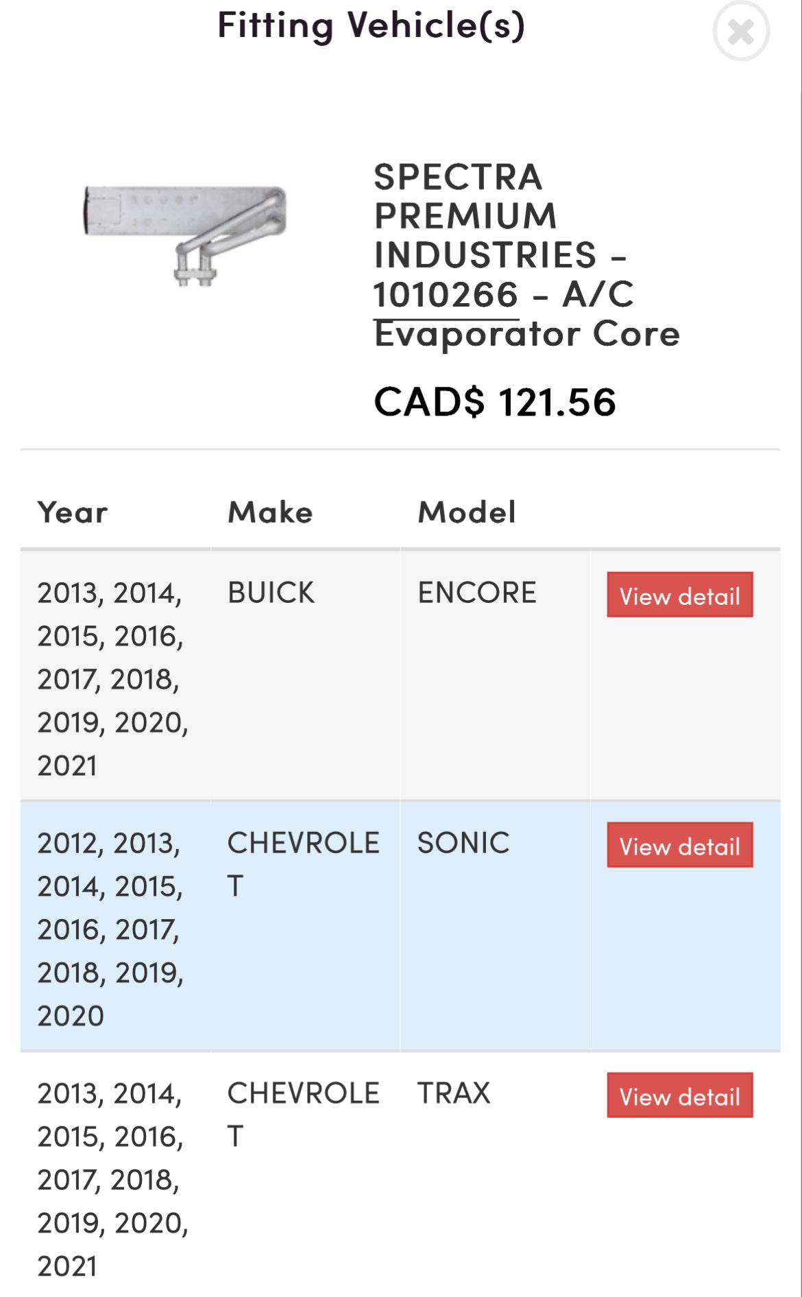 Évaporateur Chevrolet Buick Evaporator