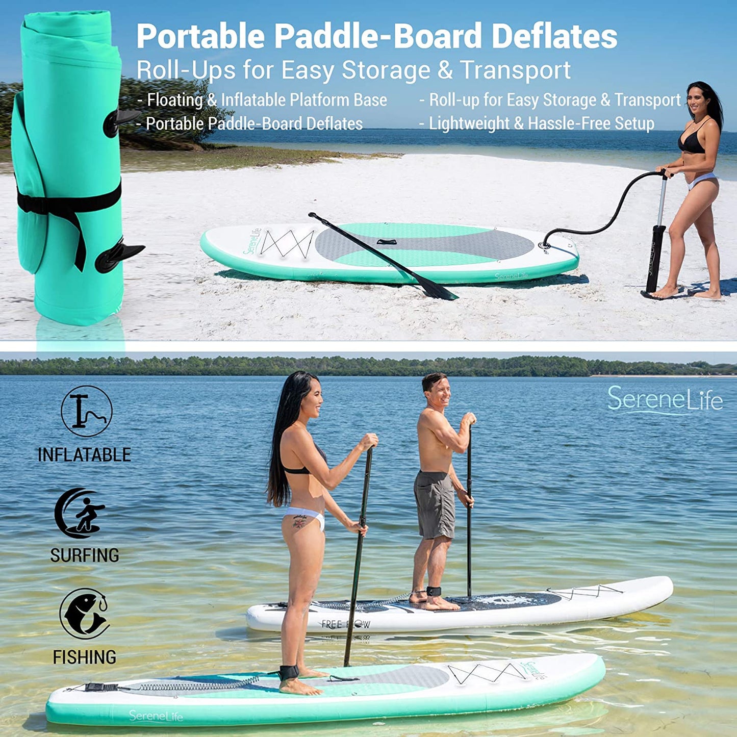 Serene Life paddle board Thunder vert 10x32x6