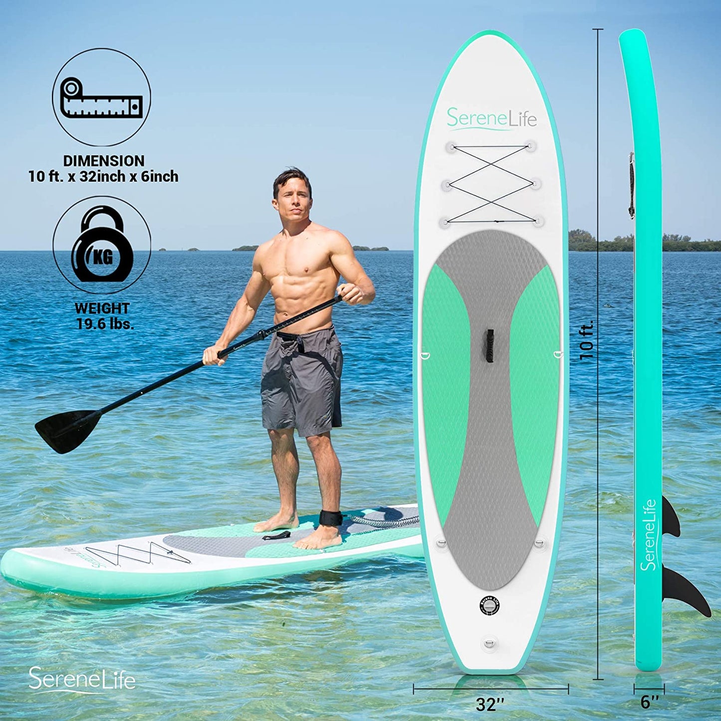 Serene Life paddle board Thunder vert 10x32x6