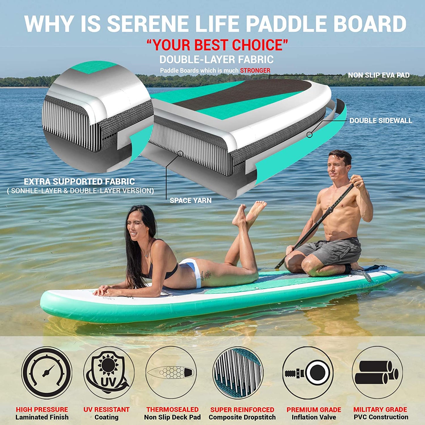 Serene Life paddle board Thunder vert 10x32x6