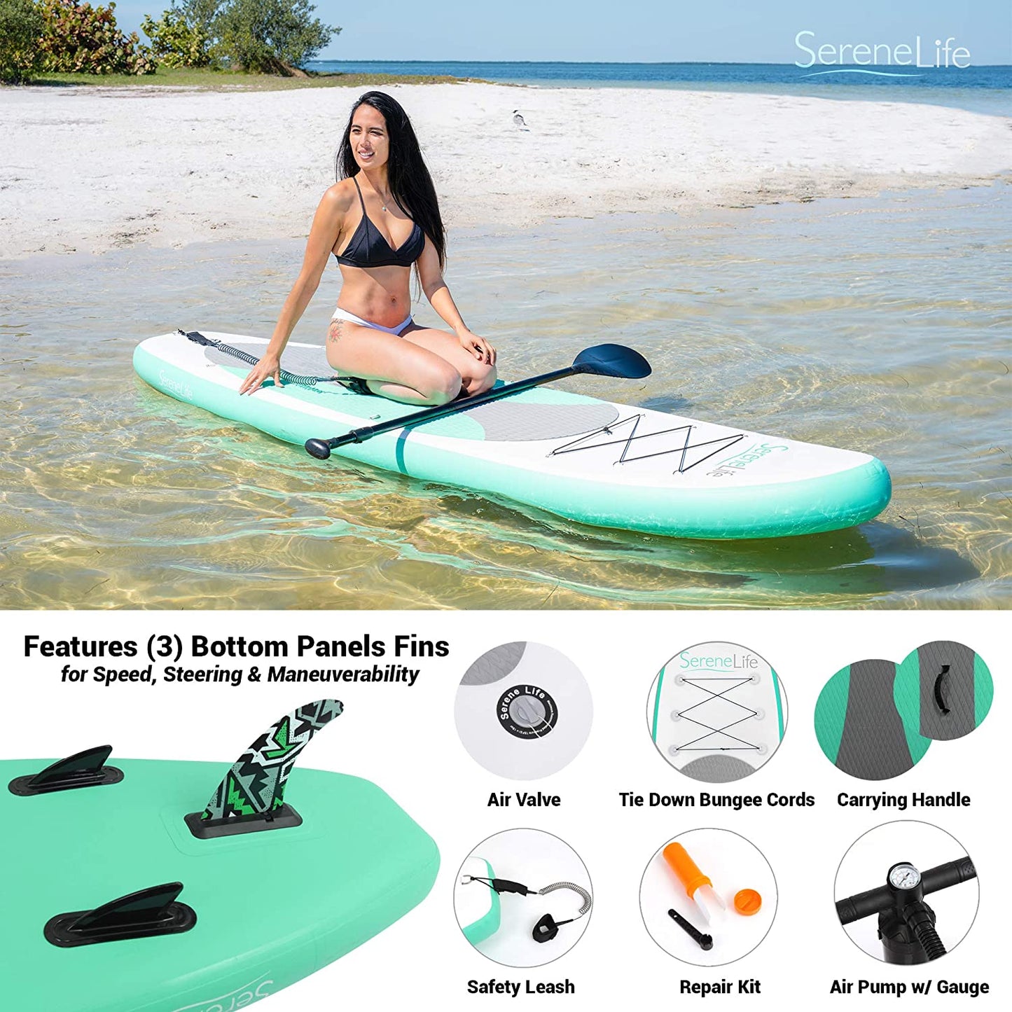 Serene Life paddle board Thunder vert 10x32x6
