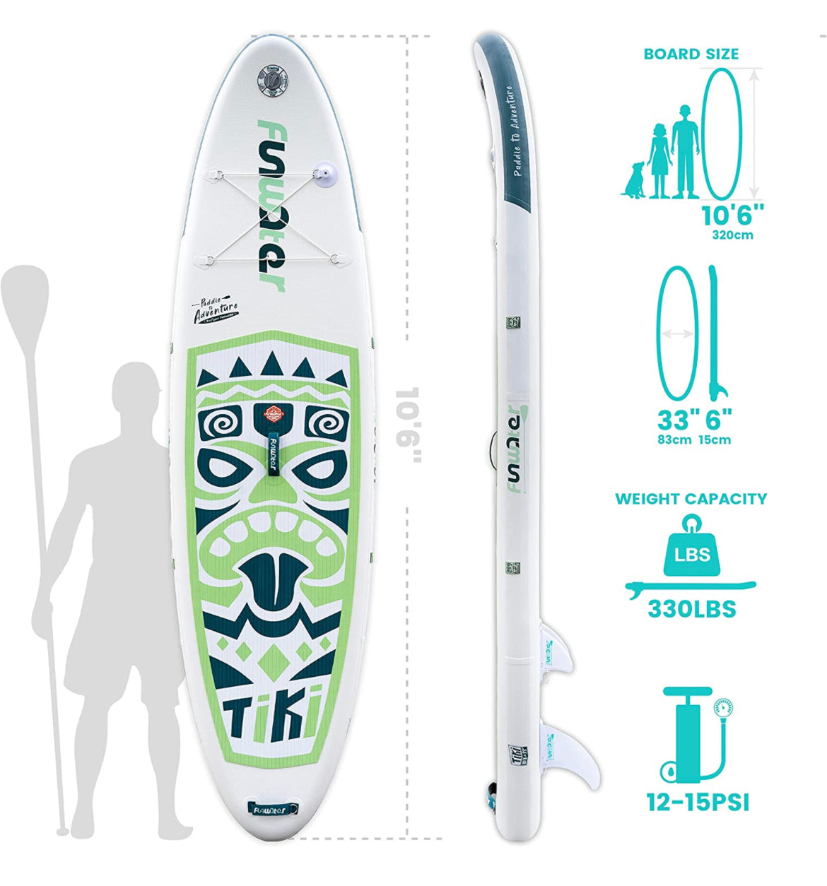 Paddle board Tiki blanc/vert 10.6x33x6