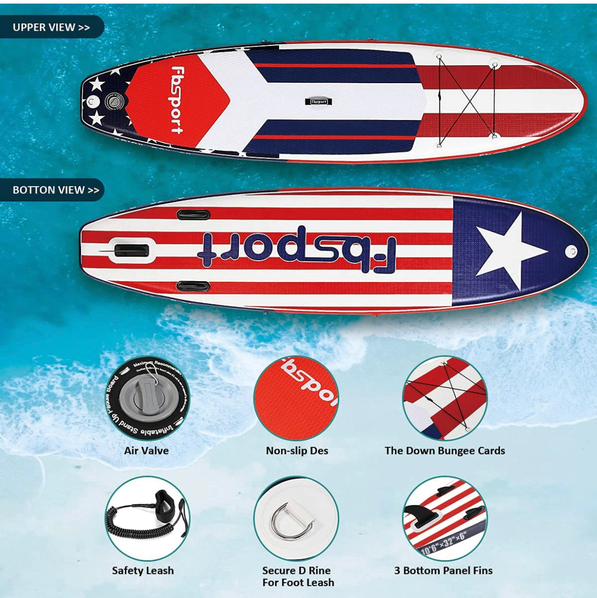 Paddle board FBSports Stars & stripes 10.6x32x6