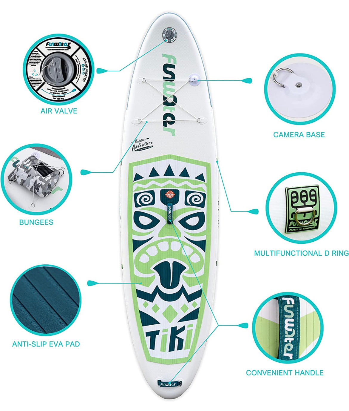 Paddle board Tiki blanc/vert 10.6x33x6